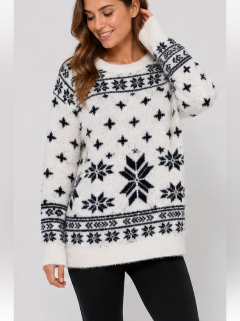 NWT BAREFOOT DREAMS CREAM FAIR ISLE COZYCHIC CREW NECK PULLOVER SWEATER Large
